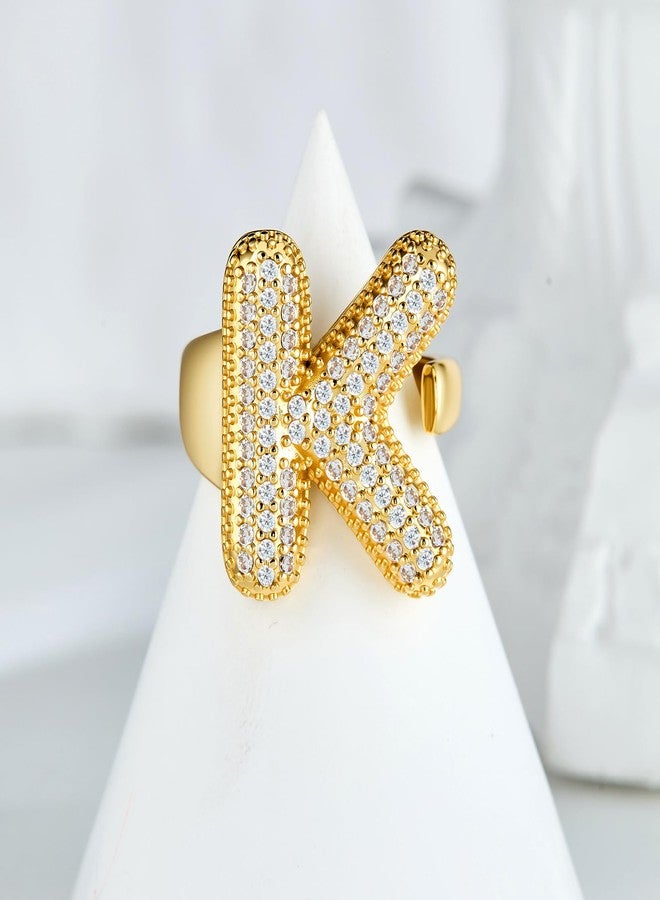 Cicy Bell Initial Rings for Women 14k Gold Plated Cubic Zirconia Delicate Letter Chunky Statement Open Rings Gifts for Her - Image 3