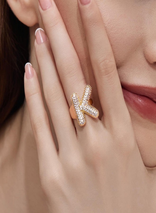 Cicy Bell Initial Rings for Women 14k Gold Plated Cubic Zirconia Delicate Letter Chunky Statement Open Rings Gifts for Her - Image 5