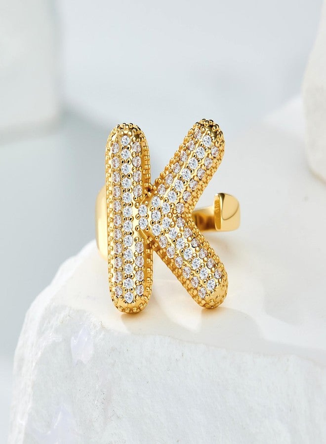 Cicy Bell Initial Rings for Women 14k Gold Plated Cubic Zirconia Delicate Letter Chunky Statement Open Rings Gifts for Her - Image 2