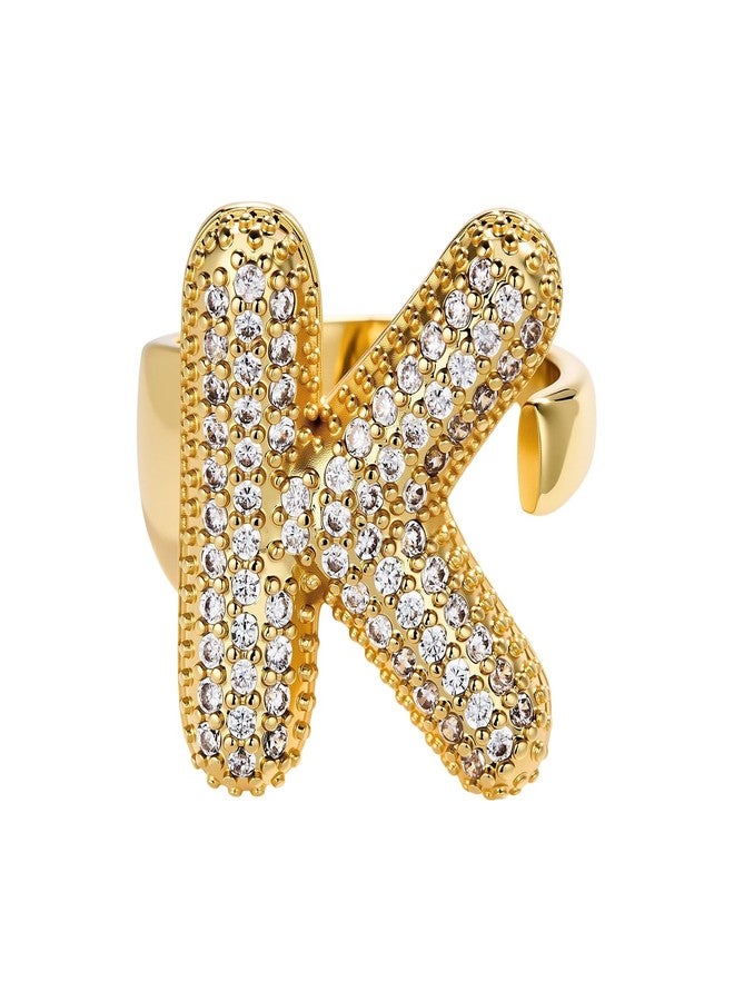 Cicy Bell Initial Rings for Women 14k Gold Plated Cubic Zirconia Delicate Letter Chunky Statement Open Rings Gifts for Her - Image 1