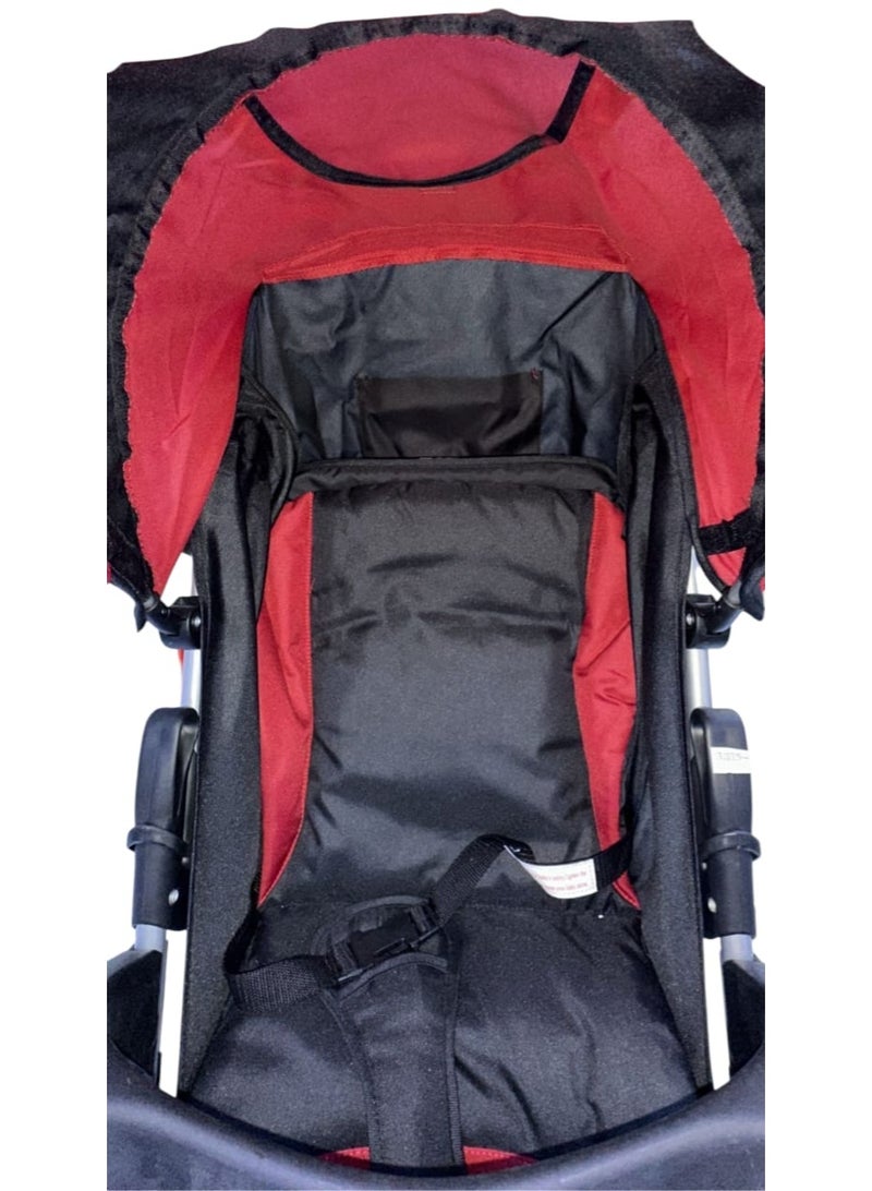 Dual-Color Baby Stroller with Reclining Seat, Wheel Stopper & One-Hand Folding – Red & Black - Image 4
