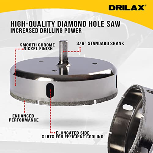 DRILAX منشار ثقب ماسي Drilax 4-1/2" مع دليل | قاطع بلاط للبورسلين والسيراميك والزجاج | منشار ثقب للجرانيت والحجر للصرف الكبير، الأضواء المدمجة ونظام التكييف - Image 3