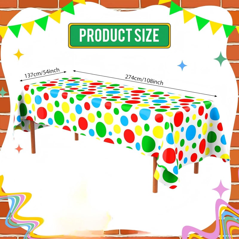 Oudain 2 Sheets Red Brick Wall Tablecloth Party Decorations for Street Red Brick Table Cloth 54 x 108 Inch Colorful Dots Table Cover Cartoon Birthday Party Supplies for Friends - Image 2