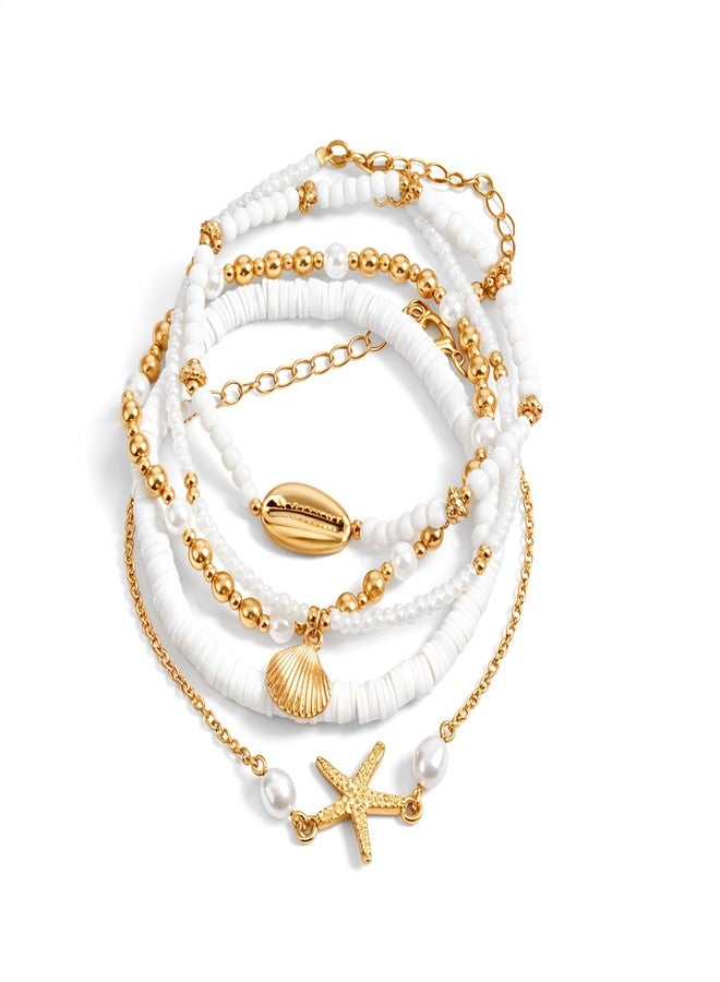 Macuezu 5 Pack Beach Bracelets for Women, Boho Seashell Bracelet Beach Anklet, Adjustable Starfish Seashell Jewelry Ankle Bracelet, Waterproof Ocean Beaches Bracelets for Summer Beaches Vacation Accessories - Image 1
