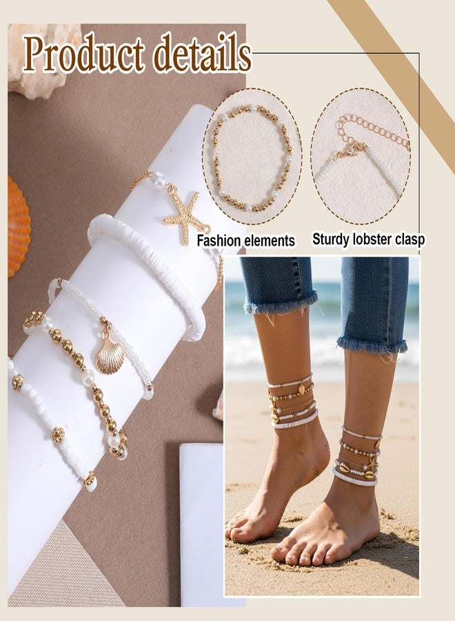 Macuezu 5 Pack Beach Bracelets for Women, Boho Seashell Bracelet Beach Anklet, Adjustable Starfish Seashell Jewelry Ankle Bracelet, Waterproof Ocean Beaches Bracelets for Summer Beaches Vacation Accessories - Image 5