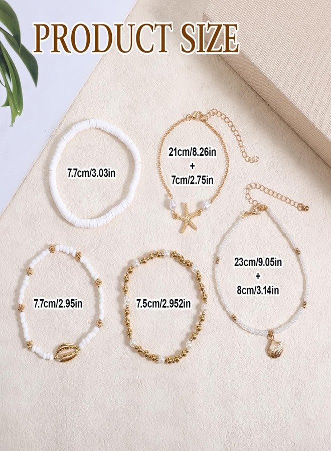 Macuezu 5 Pack Beach Bracelets for Women, Boho Seashell Bracelet Beach Anklet, Adjustable Starfish Seashell Jewelry Ankle Bracelet, Waterproof Ocean Beaches Bracelets for Summer Beaches Vacation Accessories - Image 3