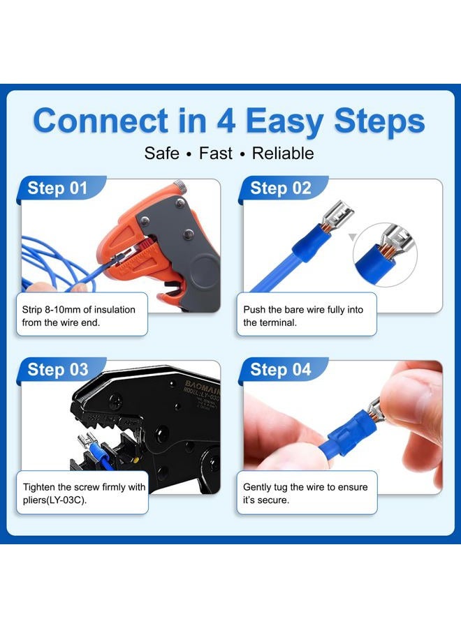 Baomain 0.11" Red Female Insulated Spade Wire Connector Electrical Crimp Terminal 18-22 AWG 2.8 x 0.5mm (100PCS) - Image 5
