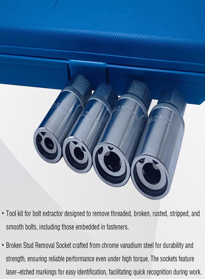JEUCLEL 4PCS 1/2-inch Stud Extractor Set, Broken Stud Removal Socket, Stud Puller Sockets for Removing Deeply Trapped and Broken Bolts, Studs. - Image 5