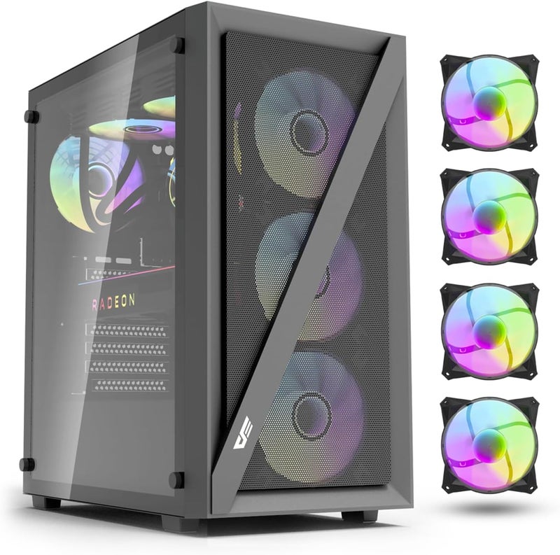 علبة كمبيوتر ألعاب DarkFlash DK260 Air ذات الزجاج المقوى ATX/M-ATX/ITX مع 4 مراوح ARGB 120 مم مرفقة، تدعم مشعاع 360 مم، تدعم حتى 8 مراوح 120 مم، 3 فتحات SSD، 7 فتحات PCI-E