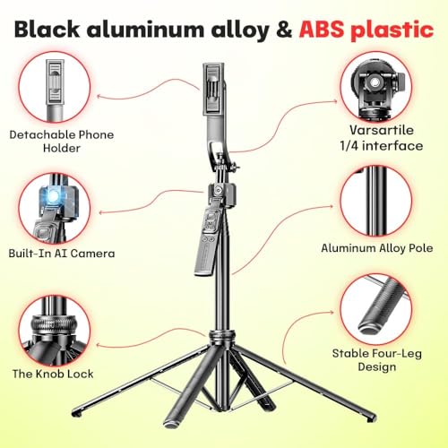 TECHNOVIEW AI-Powered Selfie Stick for Mobile, Auto Face Tracking Tripod 360 Rotation with Stand, Tripod Holder with Remote & Gesture Control, Long Aluminum Extension for Mobile & Quad-Leg Stability - Image 3