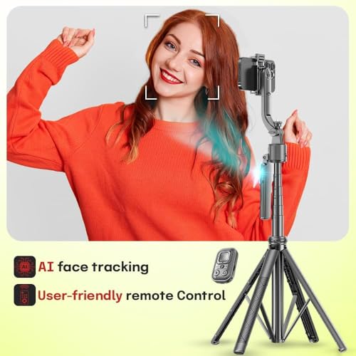 TECHNOVIEW AI-Powered Selfie Stick for Mobile, Auto Face Tracking Tripod 360 Rotation with Stand, Tripod Holder with Remote & Gesture Control, Long Aluminum Extension for Mobile & Quad-Leg Stability - Image 4