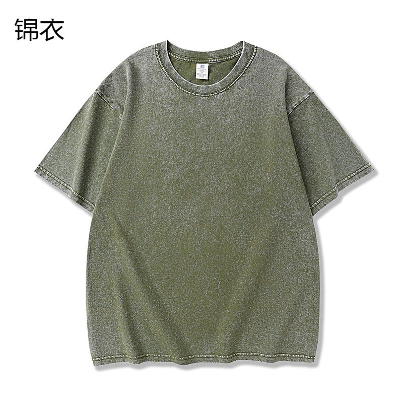 American 240G Retro Washed Old T-Shirt Women'S Short Sleeve Solid Color Shaking Sound Net Red Explosions Tide Brand Coat - Image 2
