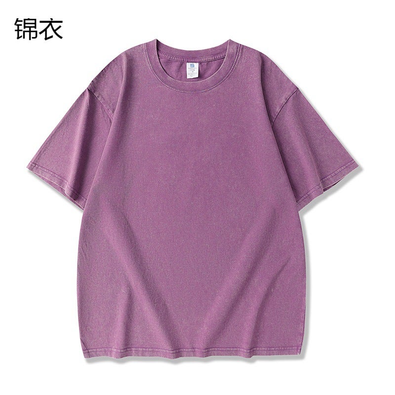 American 240G Retro Washed Old T-Shirt Women'S Short Sleeve Solid Color Shaking Sound Net Red Explosions Tide Brand Coat - Image 5
