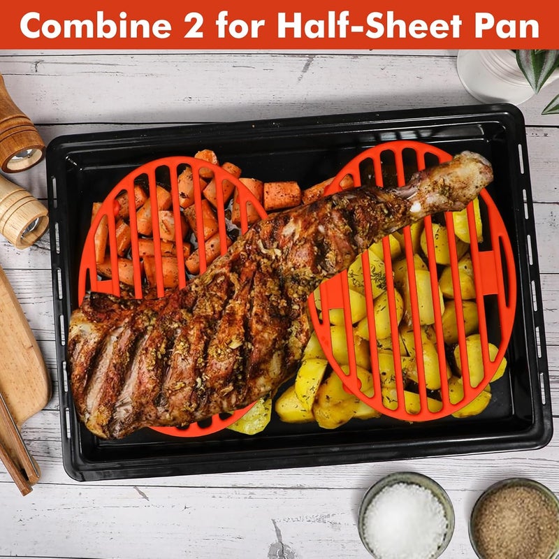 Webake 11x8 Inches Roasting Rack for Quarter & Half Sheet Pan, Silicone Oval Kitchen Rack for Roasting Pan Set of 2 - Image 3