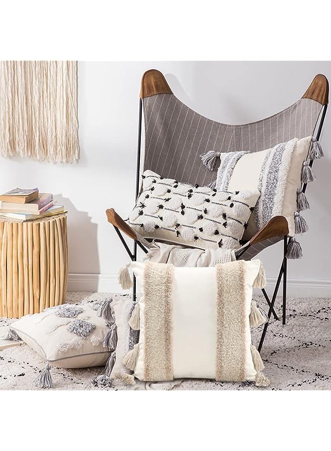 vesus غطاء وسادة بوهيمي 45x45 سم غطاء وسادة محبوك يدويًا غطاء وسادة مزخرف بوهيمي مزين بتعليقات مزخرف لزخرفة المنزل بوهيمية - Image 3