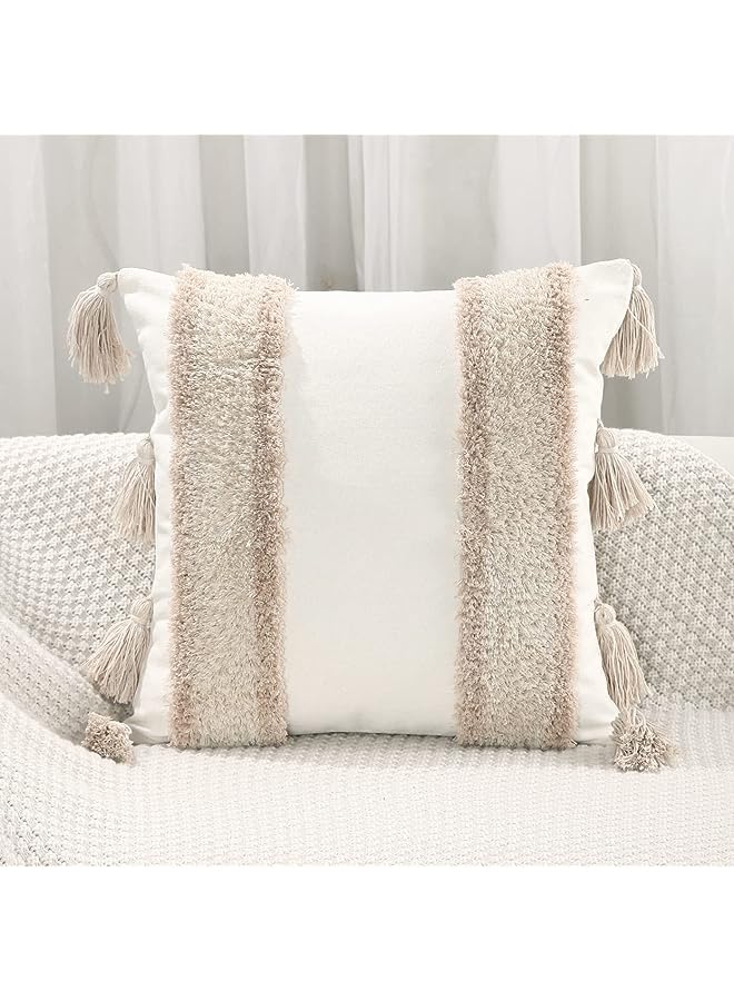 vesus غطاء وسادة بوهيمي 45x45 سم غطاء وسادة محبوك يدويًا غطاء وسادة مزخرف بوهيمي مزين بتعليقات مزخرف لزخرفة المنزل بوهيمية - Image 1