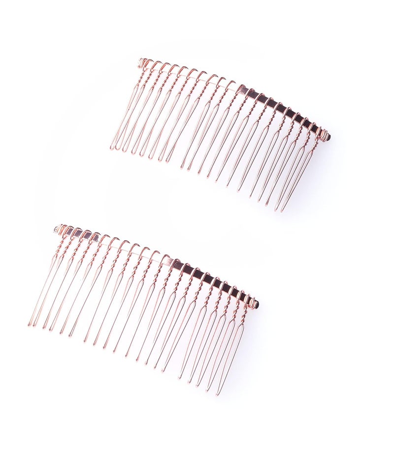 2 Pcs Wedding Veil Hair Side Comb Metal Black Twist Wire Curved Classic French Styling 20 Teeth Hair Pin Clamp for Fine Hair Women Girl DIY Bridal Hair Accessories Rose Gold