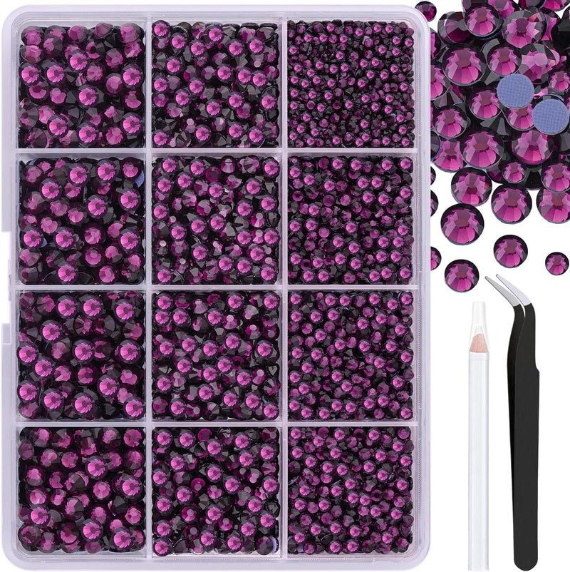 6800Pcs Hotfix Rhinestones for Clothing, Amethyst 2-5mm Mixed Sizes Iron On Flatback Glass Gems, Bedazzling Crystals Rhinestones for Crafting Hats Shoes Fabric Decor Nail Art