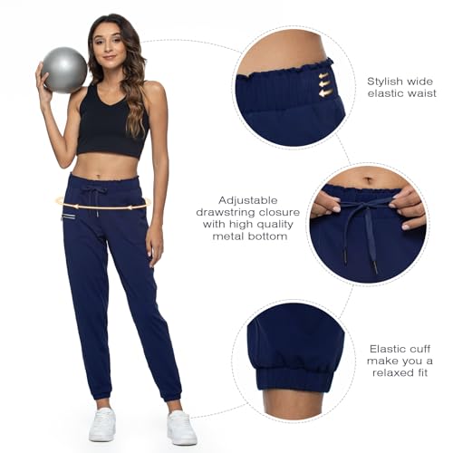 Haowind Joggers for Women with Pockets Elastic Waist Workout Sport Gym Pants Comfy Lounge Yoga Running Pants(Navy Blue L) - Image 4