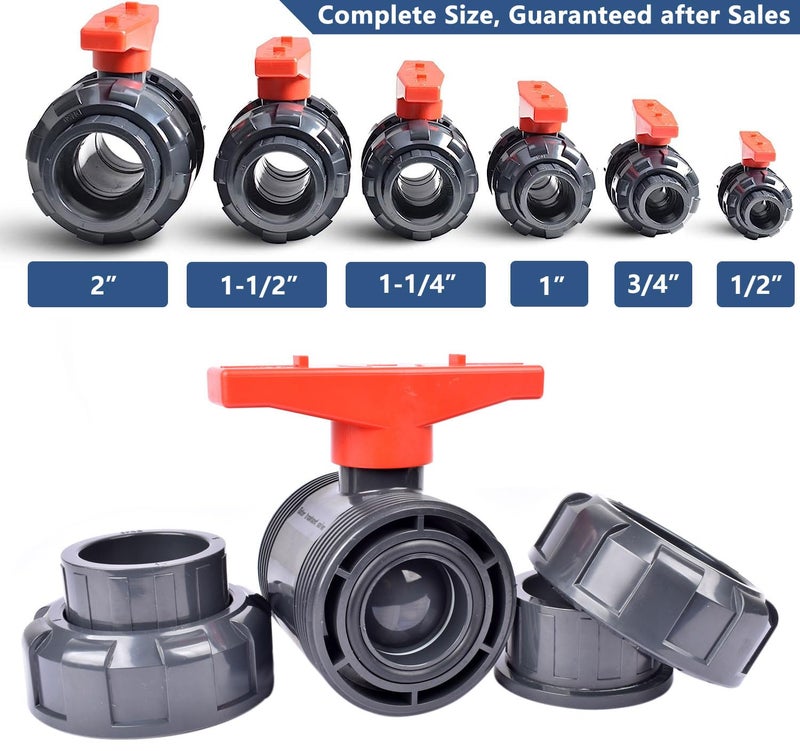 AIPOR Union Ball Valve 1-1/4" with Full Port (2-Pack), UPVC Full Flow Ball Valve - U.S. ASTM EPDM O-Rings and Reversible PTFE Seats，Rated at 230 PSI, 1 1/4 inch Socket (1 1/4") - Image 4