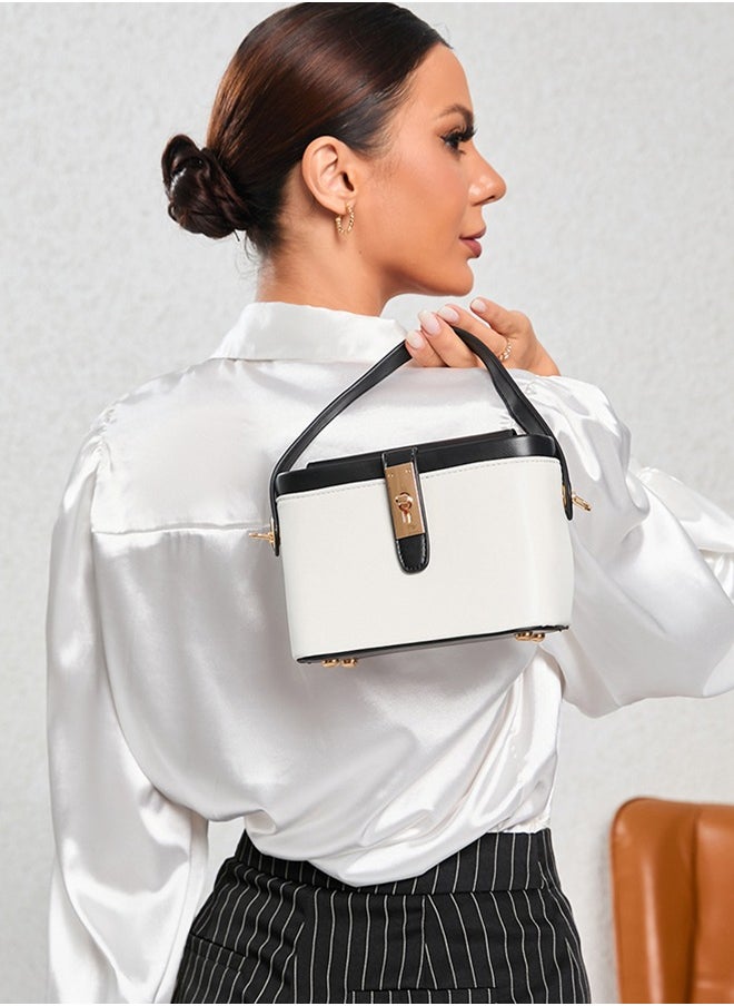 BLLE ROWN Fashionable Black Color Contrast Versatile Leather Women Top Handle Satchel Bags Wit Adjustable Strap  - Image 3
