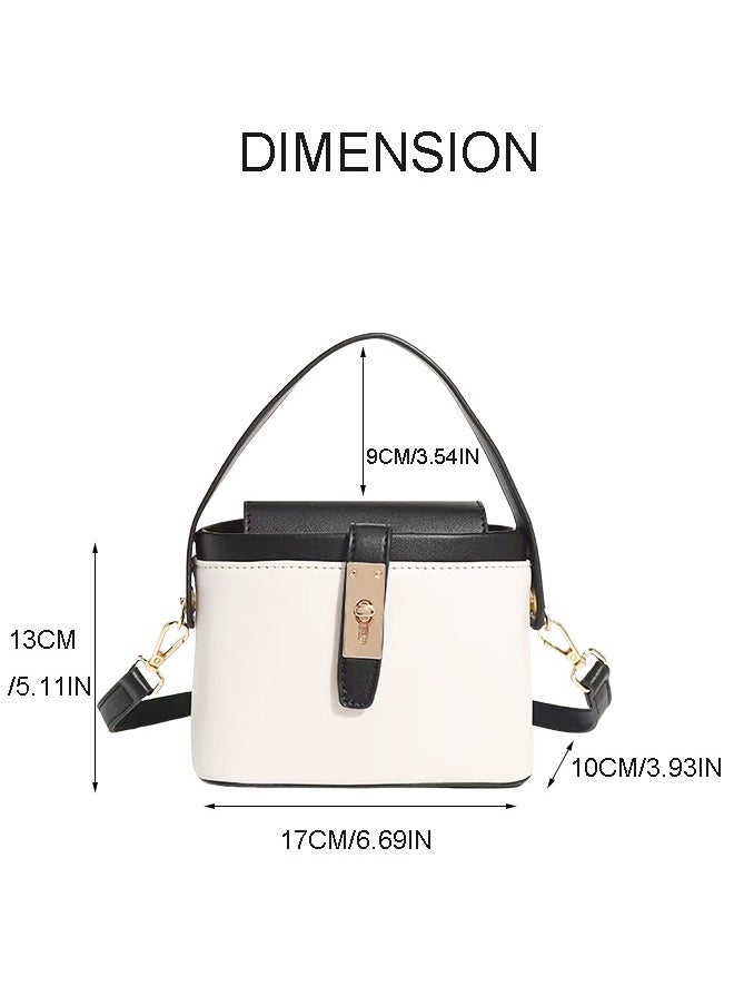 BLLE ROWN Fashionable Black Color Contrast Versatile Leather Women Top Handle Satchel Bags Wit Adjustable Strap  - Image 5