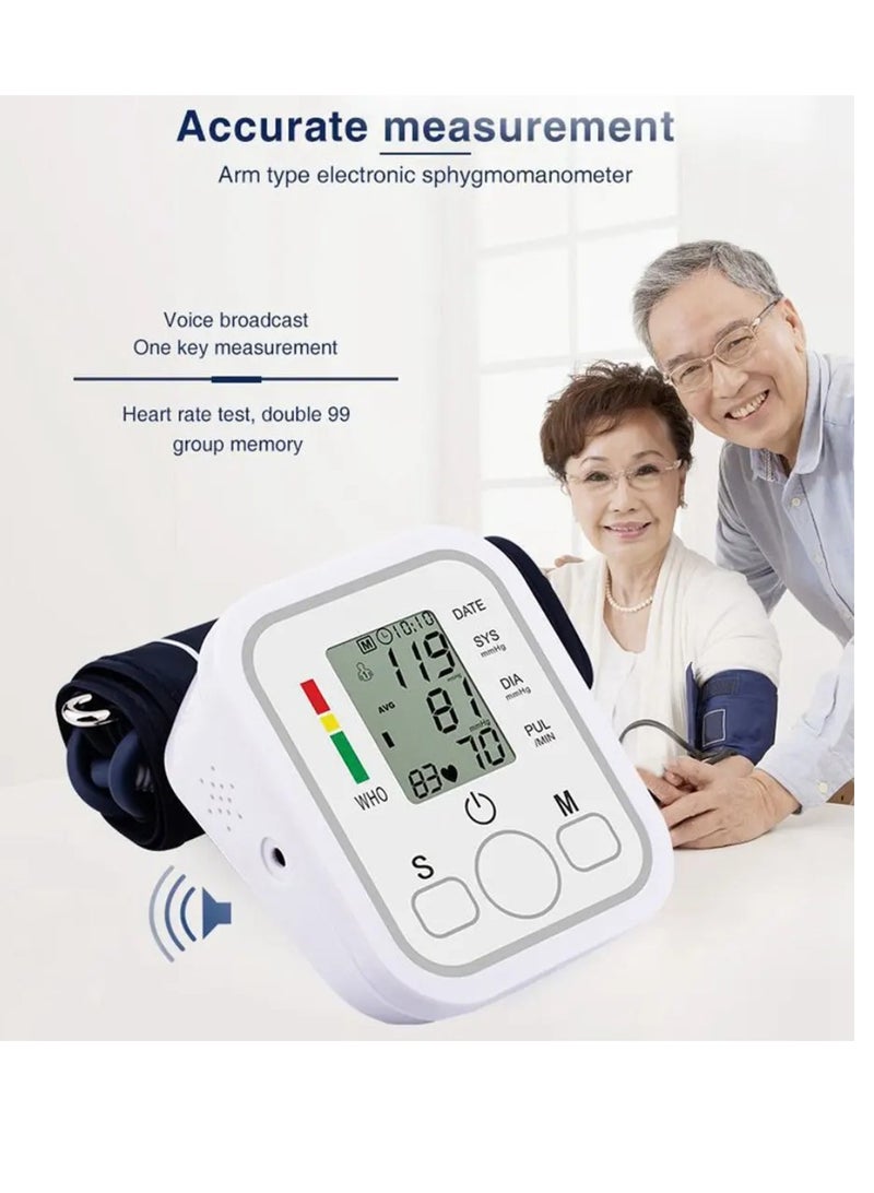 Blood Pressure Monitor Upper Arm Digital BP Machine For Home Use and Pulse Rate Detection Meter With Cuff Sets Memory LCD Display