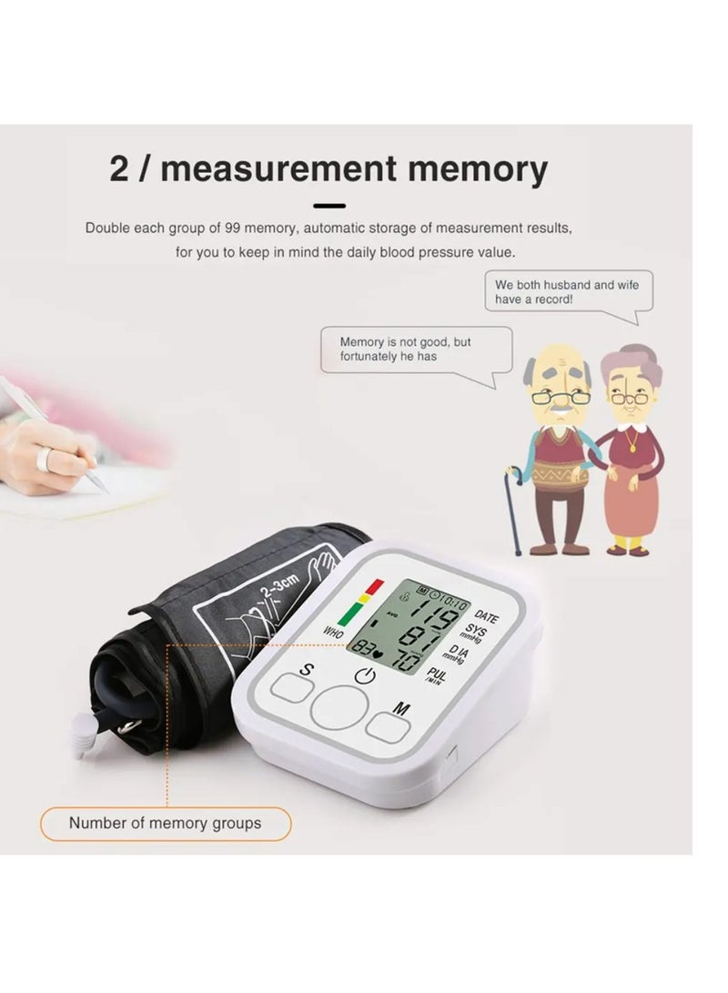 Blood Pressure Monitor Upper Arm Digital BP Machine For Home Use and Pulse Rate Detection Meter With Cuff Sets Memory LCD Display