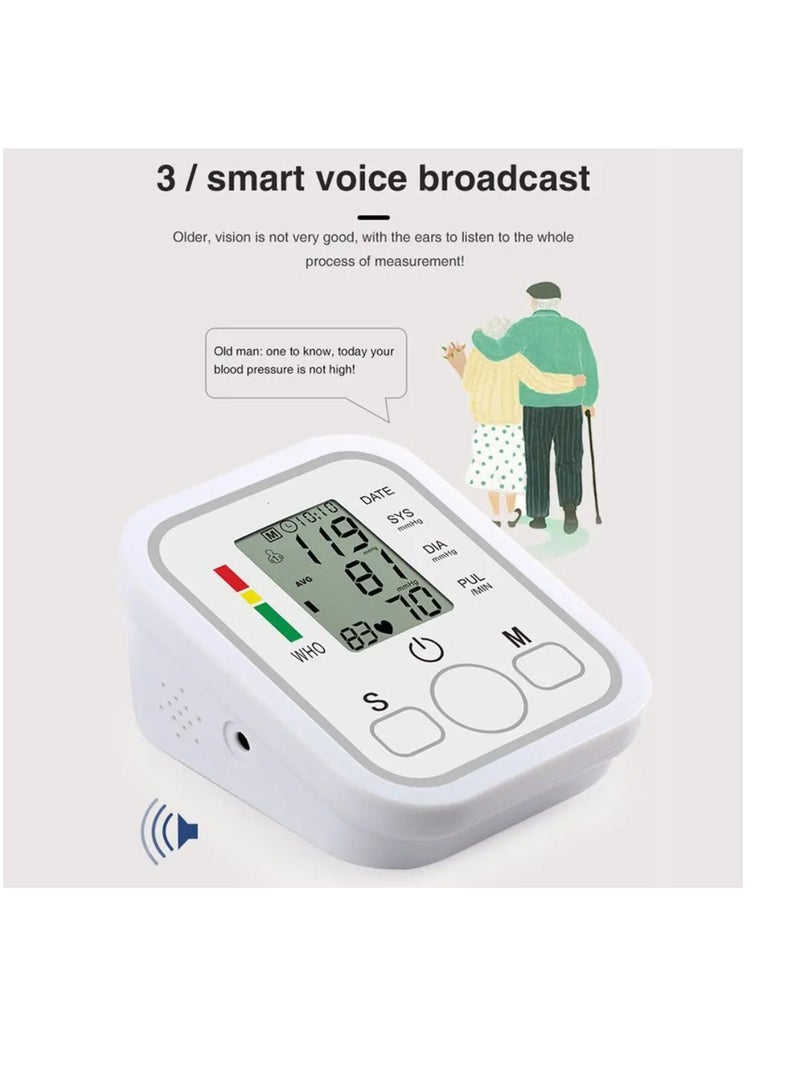 Blood Pressure Monitor Upper Arm Digital BP Machine For Home Use and Pulse Rate Detection Meter With Cuff Sets Memory LCD Display