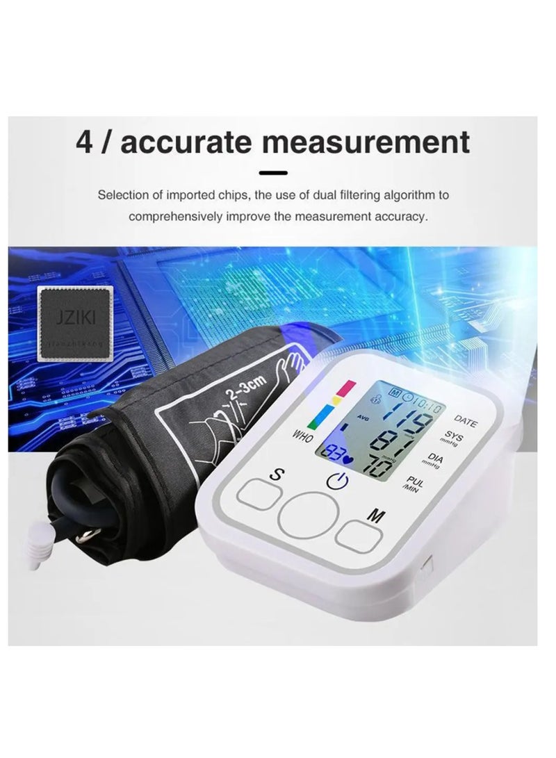 Blood Pressure Monitor Upper Arm Digital BP Machine For Home Use and Pulse Rate Detection Meter With Cuff Sets Memory LCD Display