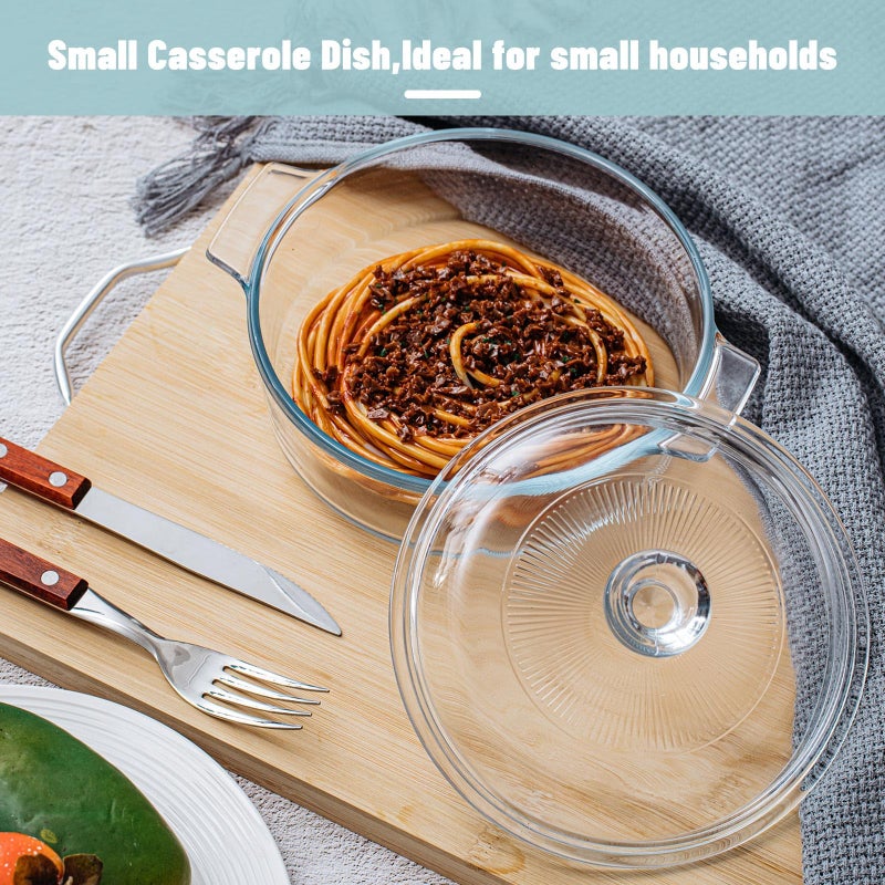 Maxcheck 2 Pieces Glass Casserole Dish with Lid 0.8L/ 1.5L Baking Casserole Dish Covered Cookware Microwave Bowls with Handle for Kitchen Restaurant Home Party Cooking, Oven Safe (Square) - Image 4