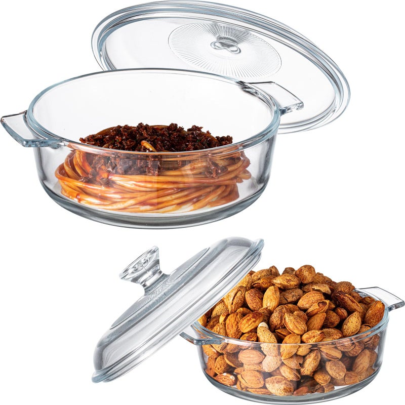 Maxcheck 2 Pieces Glass Casserole Dish with Lid 0.8L/ 1.5L Baking Casserole Dish Covered Cookware Microwave Bowls with Handle for Kitchen Restaurant Home Party Cooking, Oven Safe (Square) - Image 1