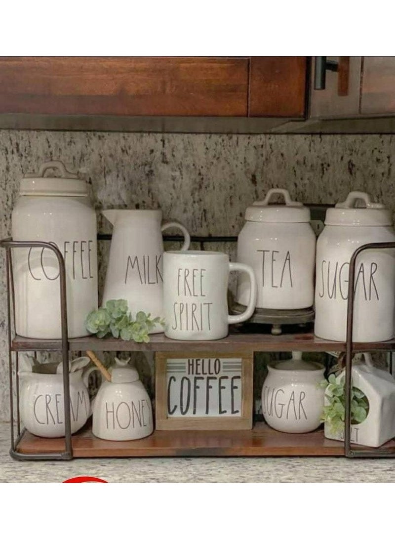 Modern Coffee Rack Organizer with Strong Metal Frame and 2 Wooden Shelves – Stylish Coffee Corner Storage Stand for Kitchen, Reception & Beverage Organization - Image 5