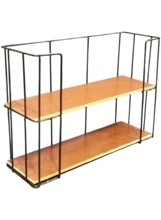 Modern Coffee Rack Organizer with Strong Metal Frame and 2 Wooden Shelves – Stylish Coffee Corner Storage Stand for Kitchen, Reception & Beverage Organization - Image 1