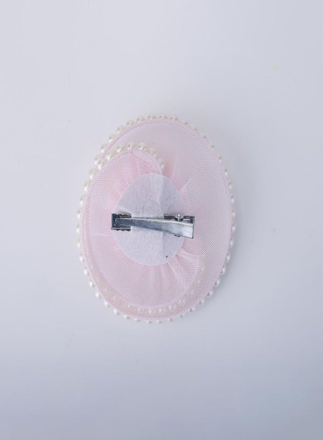 Choko Sweet Blush Pearl Rose Birthday Hairclip for Baby Girls - Pink, 1 Pc Whimsical Hair Accessory with Tulle and Pearls - Image 2