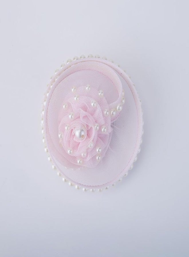 Choko Sweet Blush Pearl Rose Birthday Hairclip for Baby Girls - Pink, 1 Pc Whimsical Hair Accessory with Tulle and Pearls - Image 1