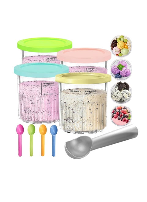 4 Pack Ice Cream Pint & Lids for Ninja Ice Cream NC501 NC500 Smoothie Jars Compatible with NC501 NC500 Ice Cream Makers