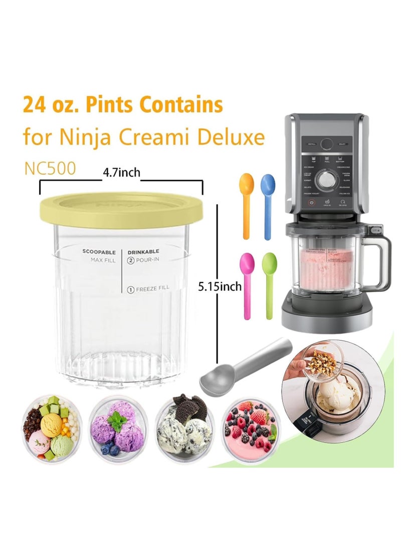 4 Pack Ice Cream Pint & Lids for Ninja Ice Cream NC501 NC500 Smoothie Jars Compatible with NC501 NC500 Ice Cream Makers