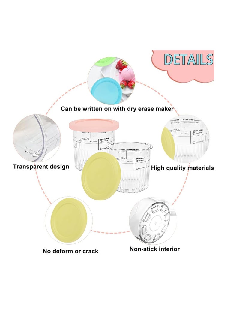 4 Pack Ice Cream Pint & Lids for Ninja Ice Cream NC501 NC500 Smoothie Jars Compatible with NC501 NC500 Ice Cream Makers