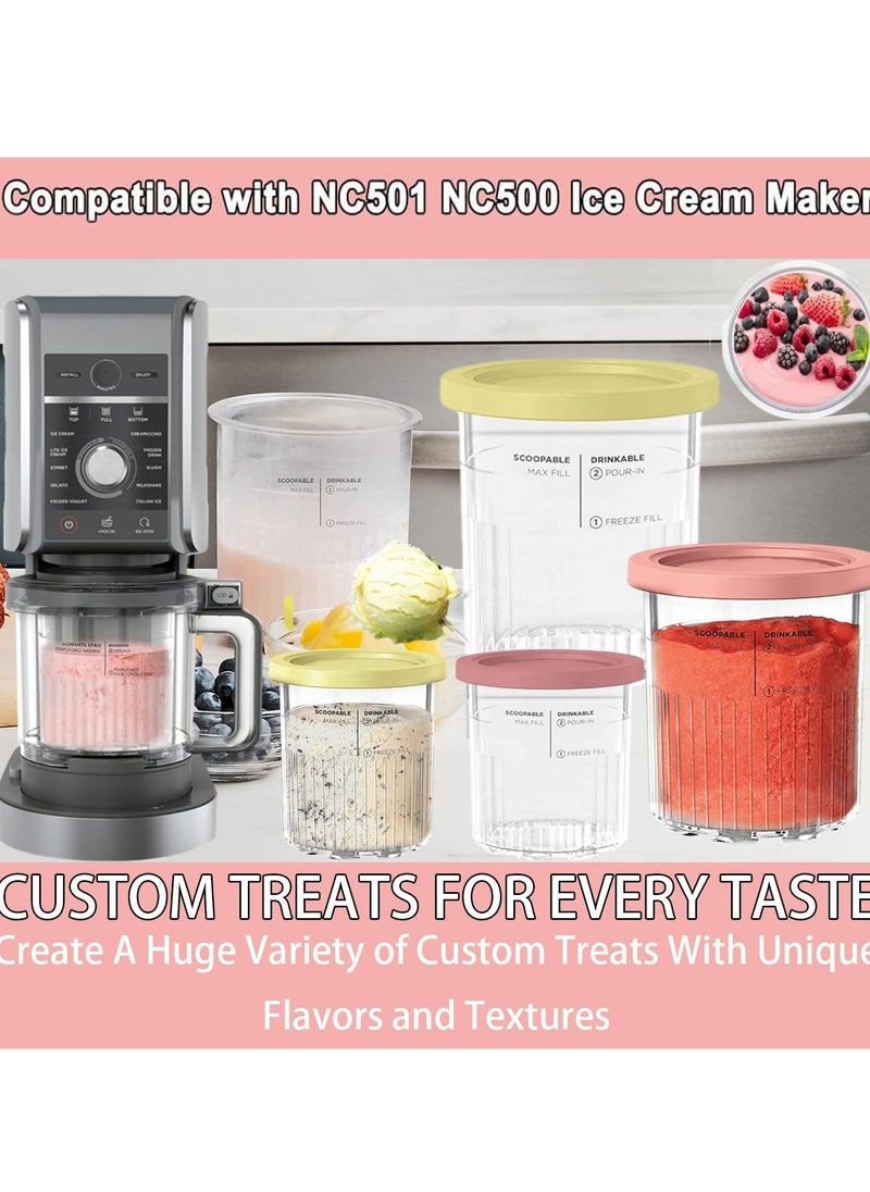 4 Pack Ice Cream Pint & Lids for Ninja Ice Cream NC501 NC500 Smoothie Jars Compatible with NC501 NC500 Ice Cream Makers