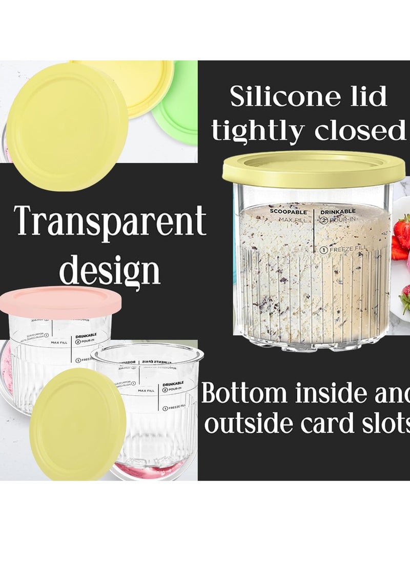 4 Pack Ice Cream Pint & Lids for Ninja Ice Cream NC501 NC500 Smoothie Jars Compatible with NC501 NC500 Ice Cream Makers
