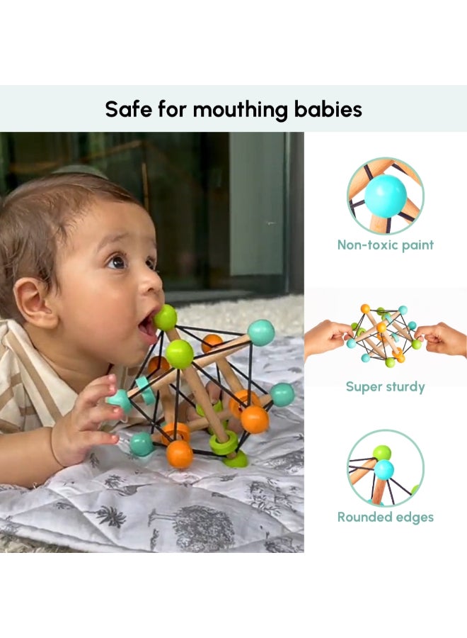 Curious Cub لعبة الكرة المتعرجة الهندسية من مونتيسوري للأطفال  لعبة يدوية للأطفال  ركلة خشبية للأطفال من 6 أشهر فما فوق  تعزز المهارات الحركية، وتنسيق اليد والعين، وتطوير الدماغ - Image 4