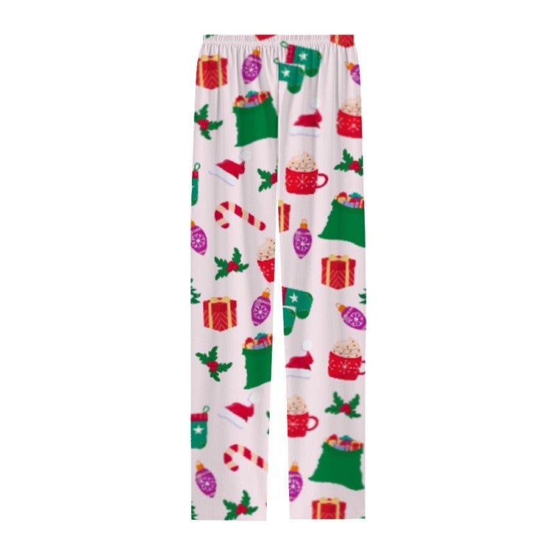 2026 European and American Style Cotton-Like 3D Printed Striped Pants - Comfortable Breathable Home Sleepwear for Christmas