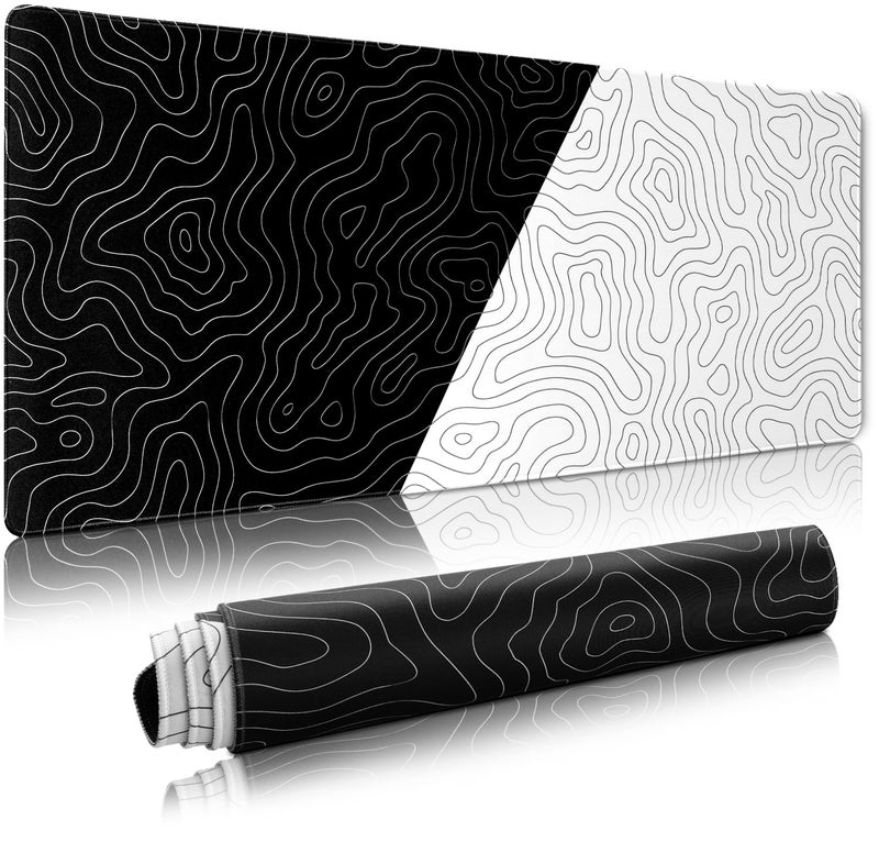 GMKWTL XVX Black and White Topographic Mousepad, XXLarge Gaming Mouse Pad for Desk 35.4x15.7 Inch,Waterproof Desk Pad with Non-Slip Rubber Base Mice Pad,Keyboard Mat Computer Game Mouse Mat - Image 1
