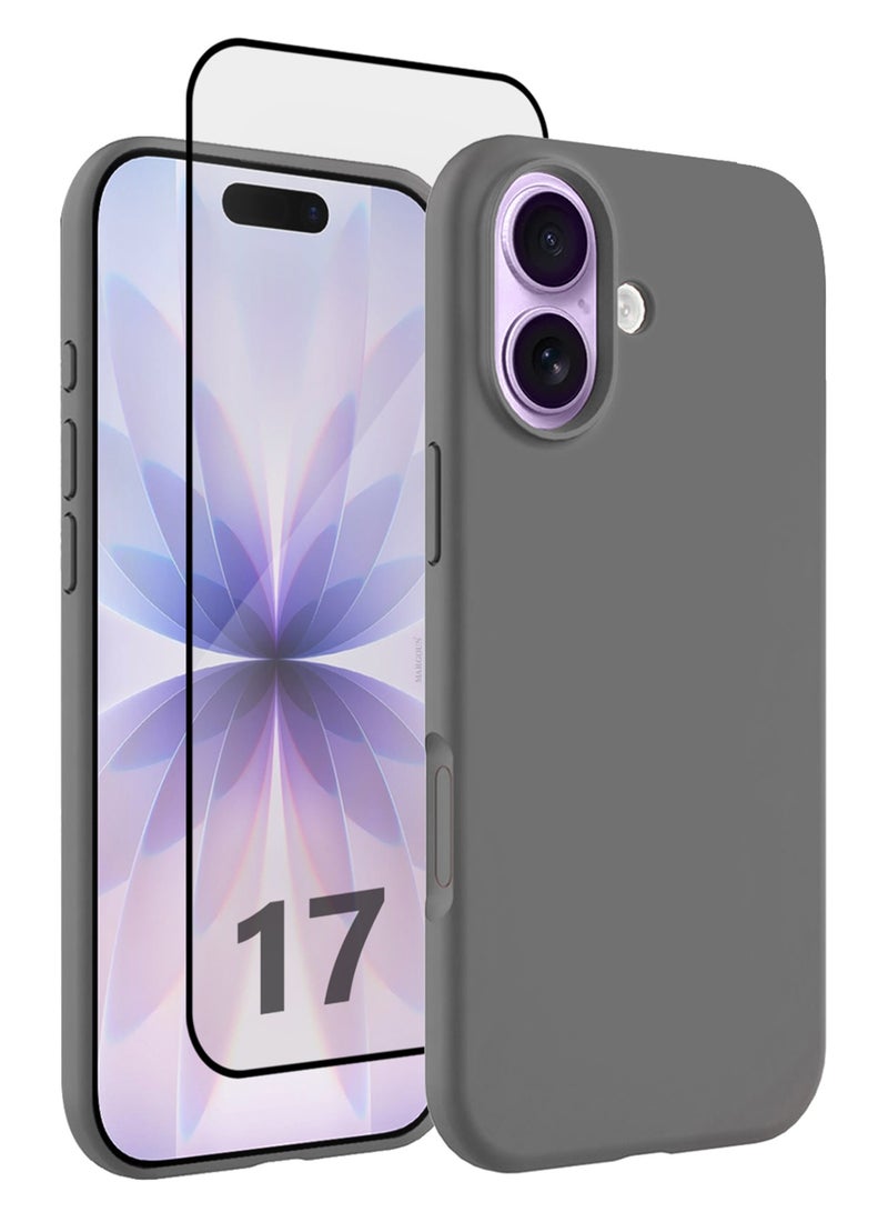 CATANES 2 Packs Silicone Protective Phone Case for iPhone 17 - Soft Anti-Scratch Microfiber Lining Ultra Slim Drop Protection Phone Cover with 3D Screen Protector - Dark Grey - Image 1
