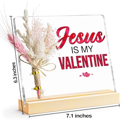Oqtumes Valentines Gifts, Jesus Is My Valentine Decorative Sign, Bouquet Acrylic Sign With Wooden Stand for Office Desk Table Shelf - Image 2
