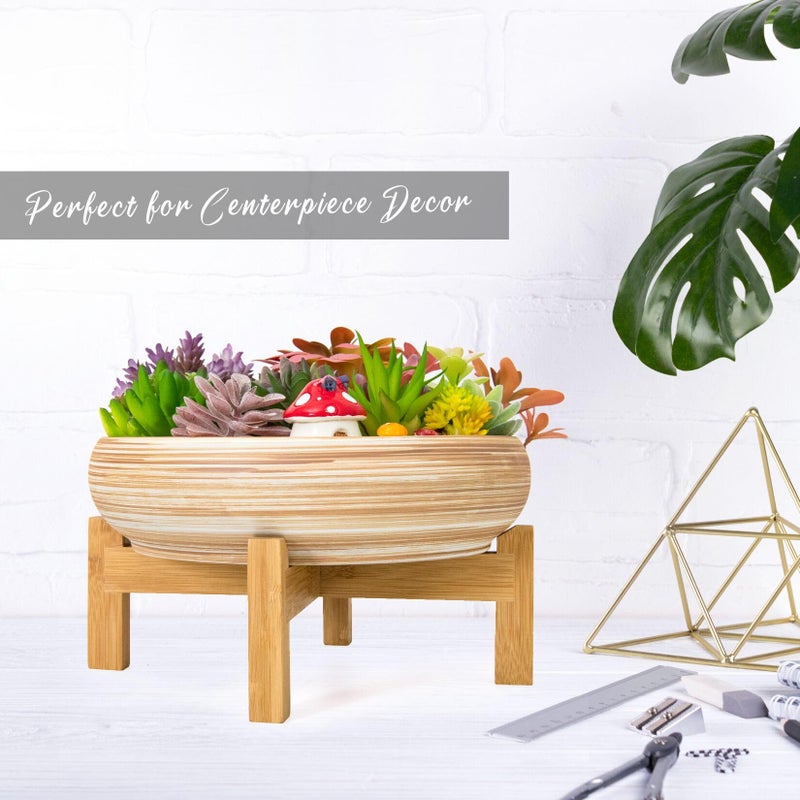 Artketty Succulent Pots - 10 Inch Large Bonsai Pots With Drainage Stand  Ceramic Plant Pots Shallow Succulent Planters For Indoor Plants Decorative Cactus Flower Planter Bowl - Image 4