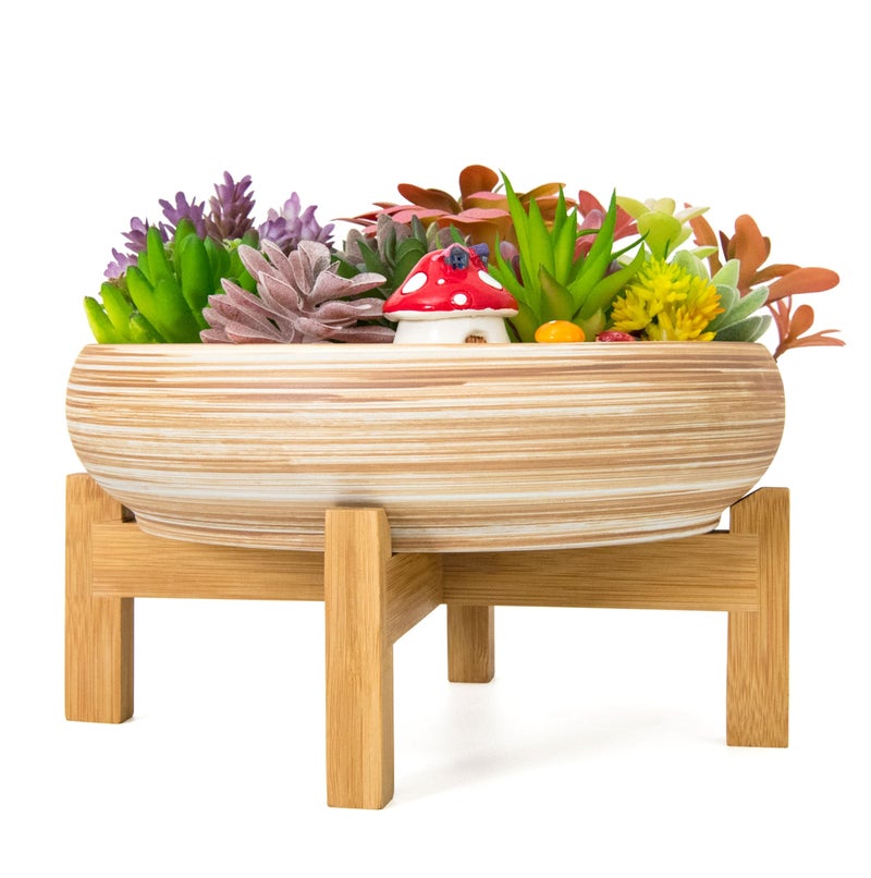 Artketty Succulent Pots - 10 Inch Large Bonsai Pots With Drainage Stand  Ceramic Plant Pots Shallow Succulent Planters For Indoor Plants Decorative Cactus Flower Planter Bowl - Image 1