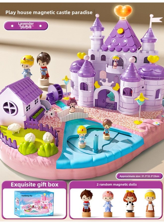 Children's Magnetic Play House Toy Girls Toy Princess Ice Castle 3-8 Years Old Doll House Birthday Gift-Colors:Magnetic Ice And Snow Castle House-purple - Image 1