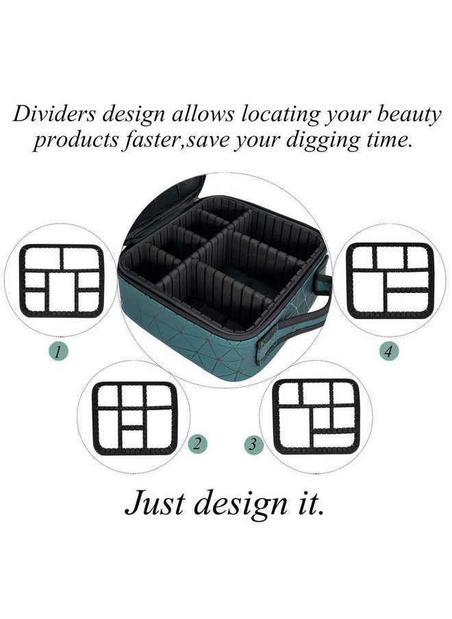 INOVERA (LABEL) INOVERA (LABEL) Faux Leather Makeup Organizer Bag for Women, Girls & Bride - Travel Cosmetic Kit Storage Organiser - Toiletry Vanity Box with Adjustable Compartment, 26l x 23b x 9h cm (Green Diamond)  - Image 5
